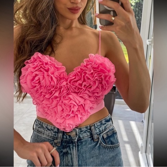 ZARA VOLUMINOUS HEART CROP TOP - Picture 7 of 16